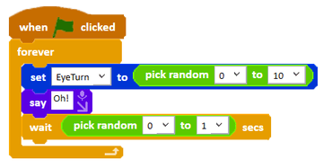 Picture showing code for random eye movement loop