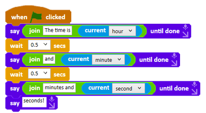 Code saying the current hour, minute and second