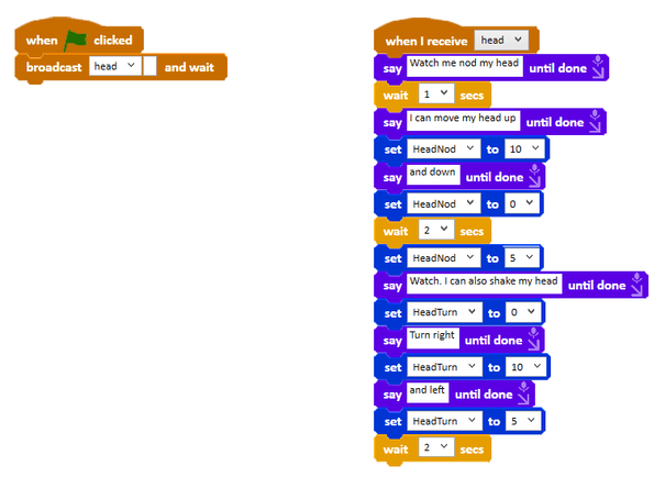 Code broadcasting a head message and waiting