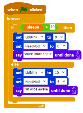 Code putting Ohbot to sleep when sleepy is greater than 10