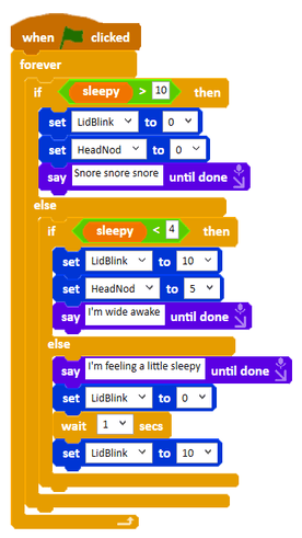 Code using a keyboard event to wake Ohbot up