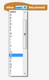 Code using a when key pressed event block