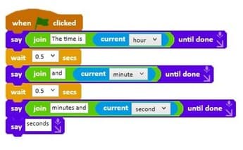 Code speaking the current hour, minute and second