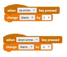 Code raising and lowering the warm variable with key presses