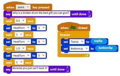 The JokeCode program open in the Ohbot app