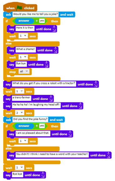 Ask and respond joke code with two questions