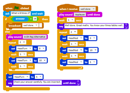 Broadcast code with added sound and head nod