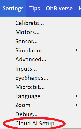 Cloud AI Setup screen