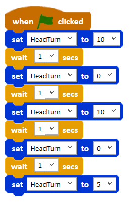 Picture showing head shake code with wait blocks
