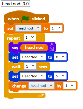 Buggy script intended to make Ohbot nod three times and count