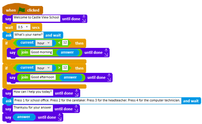 Buggy receptionist script that should say the caller's name