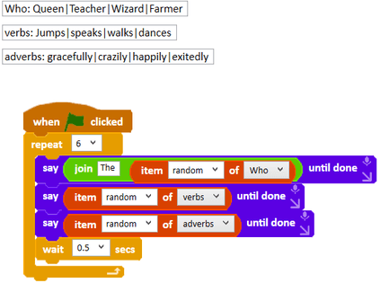 Code building a poem from three lists
