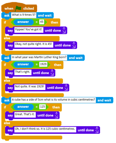 Code asking a sequence of questions